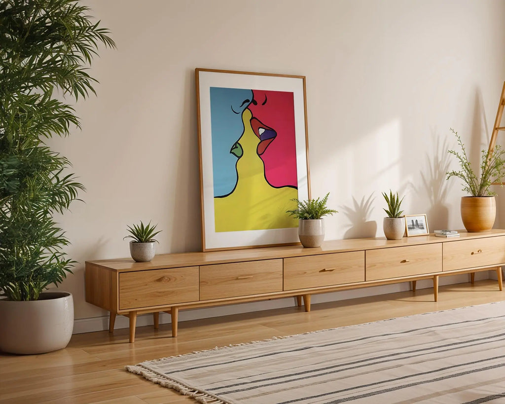 Modern Pop Art | Abstract Kiss  Print | Colorful  Poster wall art print, modern home decor, unframed artwork by Nomad & Nest