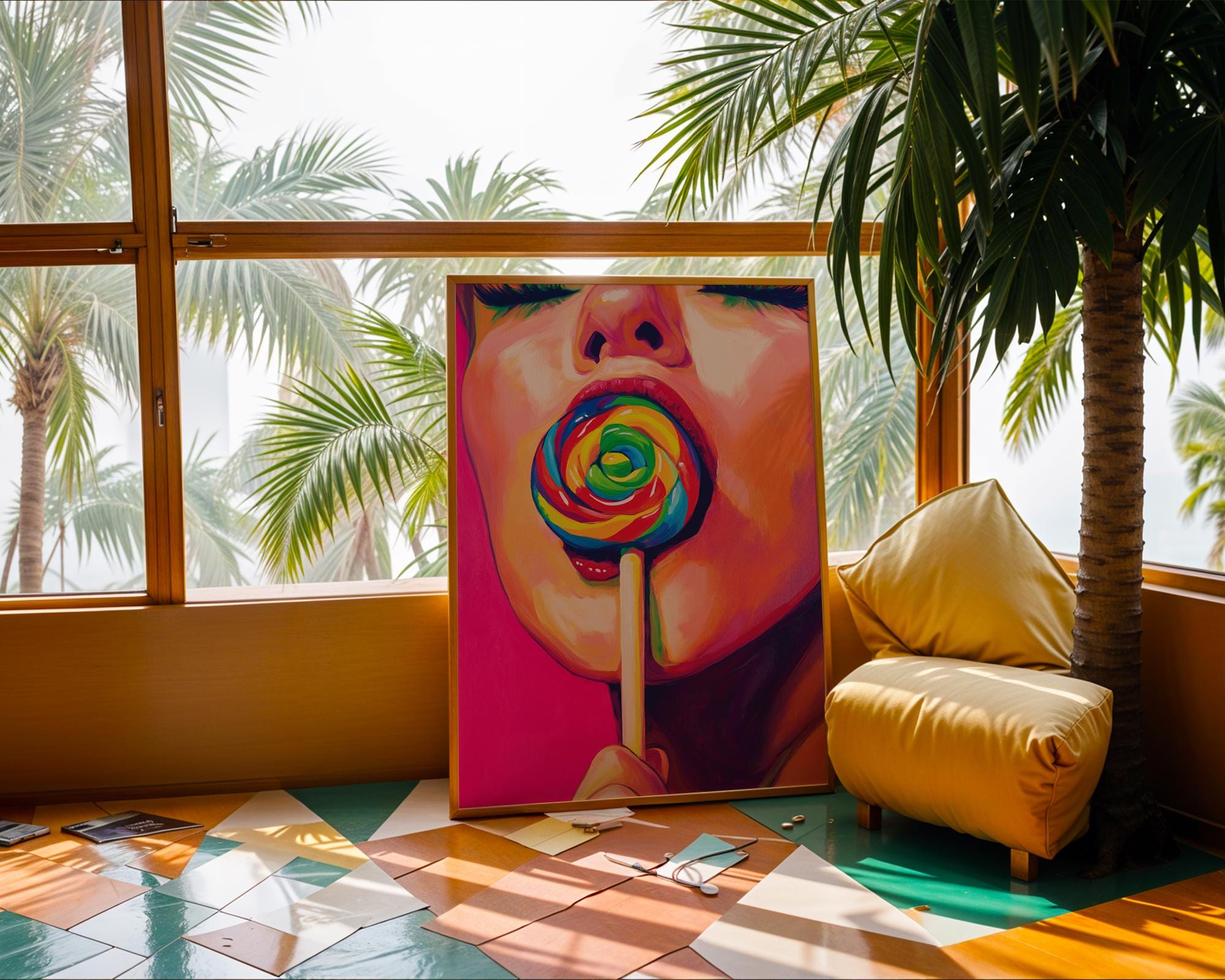 Pop Art Woman Lollipop Print | Rainbow Candy Wall Art wall art print, modern home decor, unframed artwork by Nomad & Nest