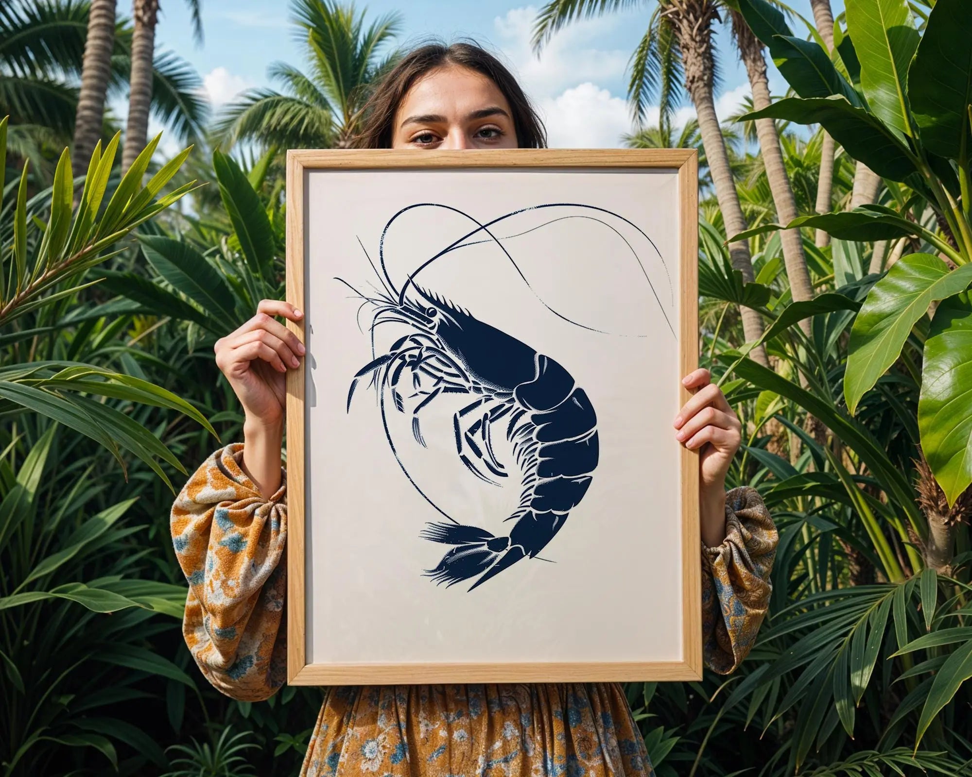 Detailed Shrimp Art Print | Modern Seafood Kitchen Decor wall art print, modern home decor, unframed artwork by Nomad & Nest