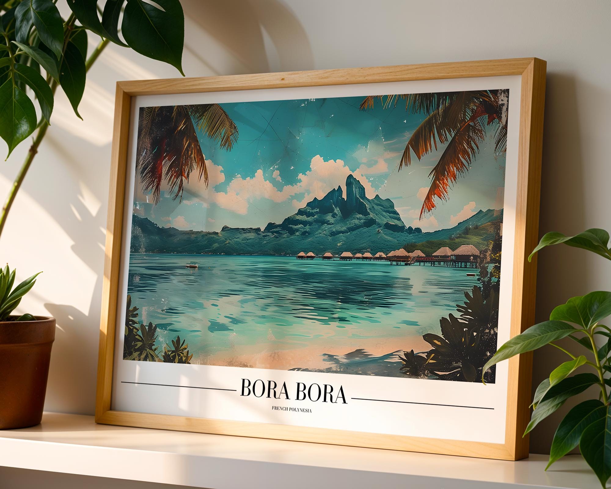Bora Bora Print | Tropical Island Overwater Bungalow Wall Art wall art print, modern home decor, unframed artwork by Nomad & Nest