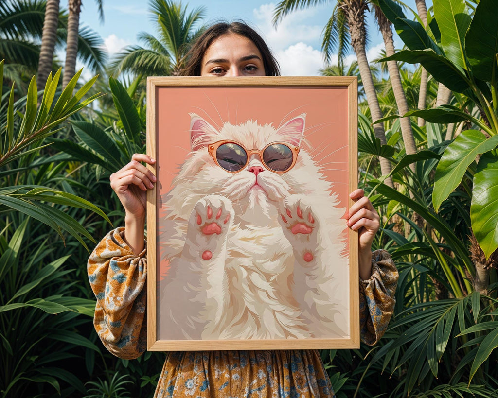 Colourful Prints | Cat Summer Wall Art | Funny Animal Teen Decor wall art print, modern home decor, unframed artwork by Nomad & Nest