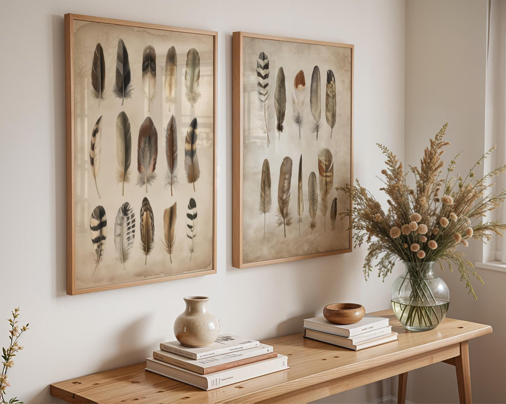 Feather Wall Art Prints Set | Vintage Bird Illustrations wall art print, modern home decor, unframed artwork by Nomad & Nest