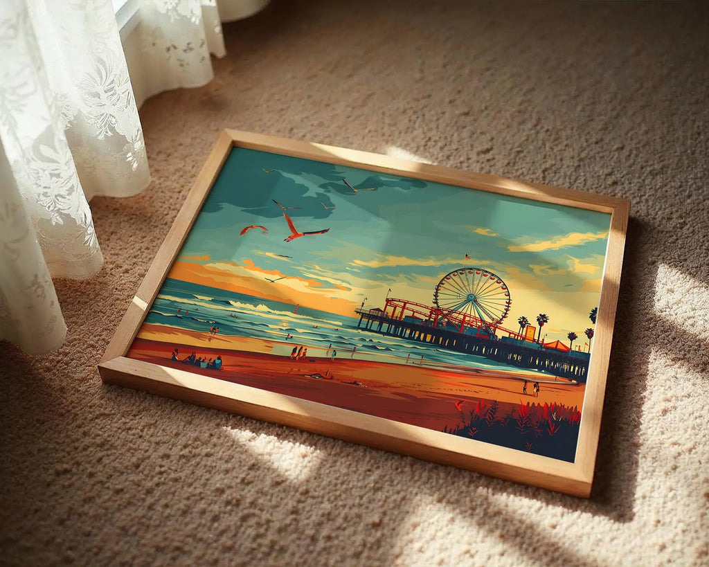 Modern Pop Art | Santa Monica Pier Print, Retro California Travel Poster, Coastal wall art print, modern home decor, unframed artwork by Nomad & Nest
