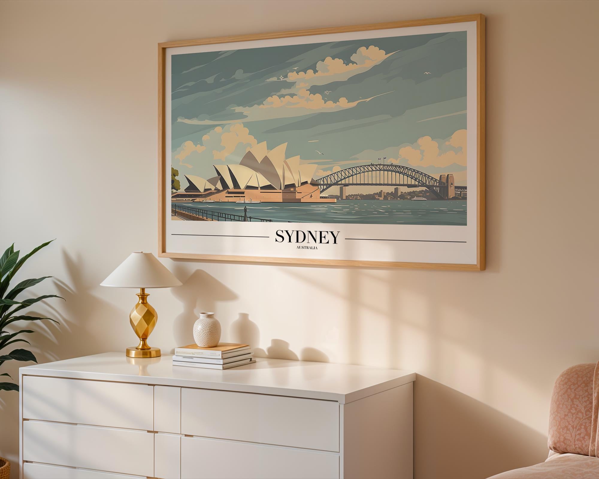 Sydney Harbour Art Print | Opera House & Bridge Travel Poster wall art print, modern home decor, unframed artwork by Nomad & Nest