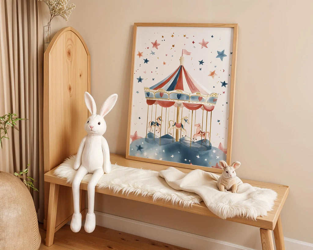 Playroom Ideas | Vintage Carousel Nursery Art | Storybook Circus Print wall art print, modern home decor, unframed artwork by Nomad & Nest