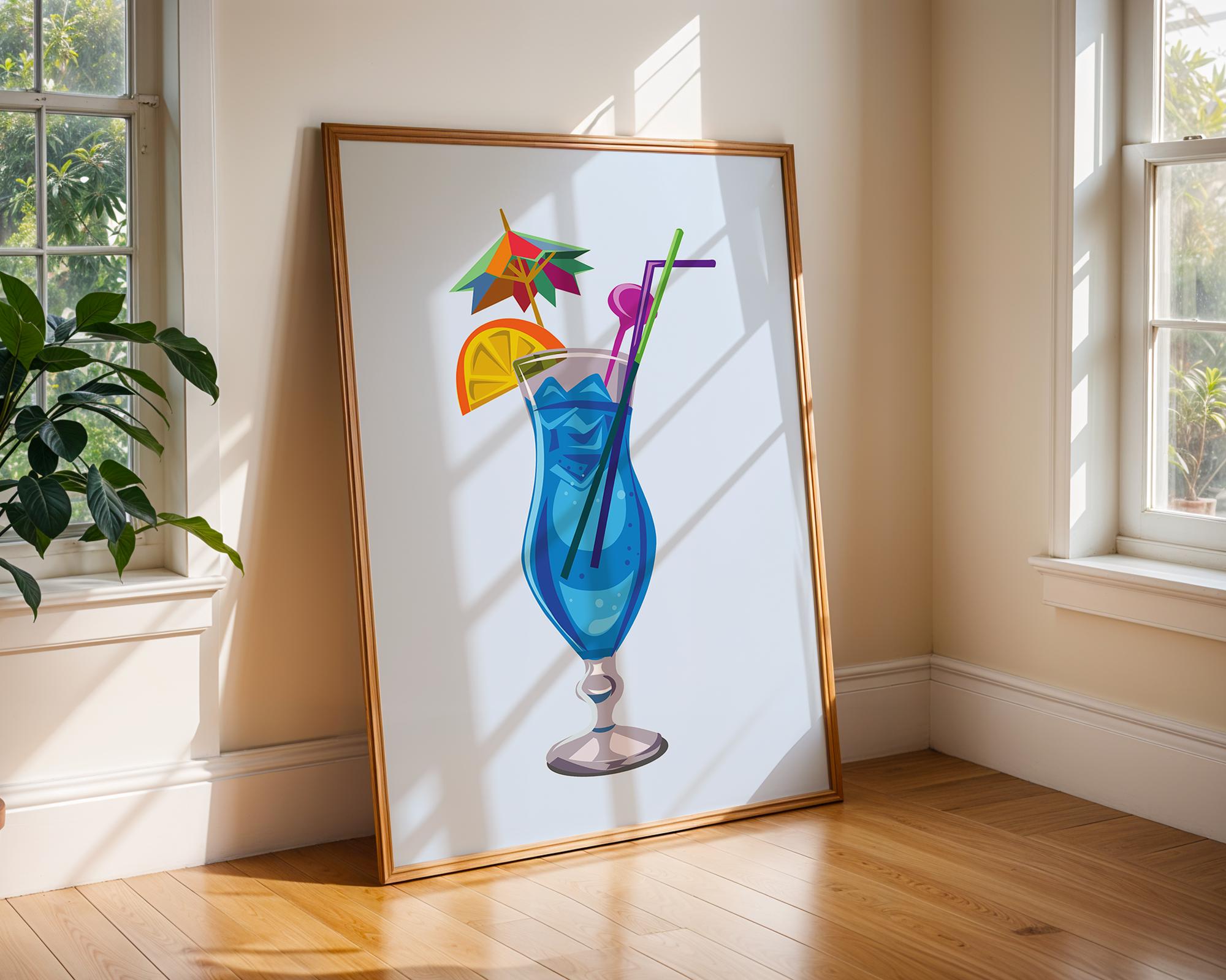 Blue Cocktail Art Print | Tropical Bar Wall Decor wall art print, modern home decor, unframed artwork by Nomad & Nest