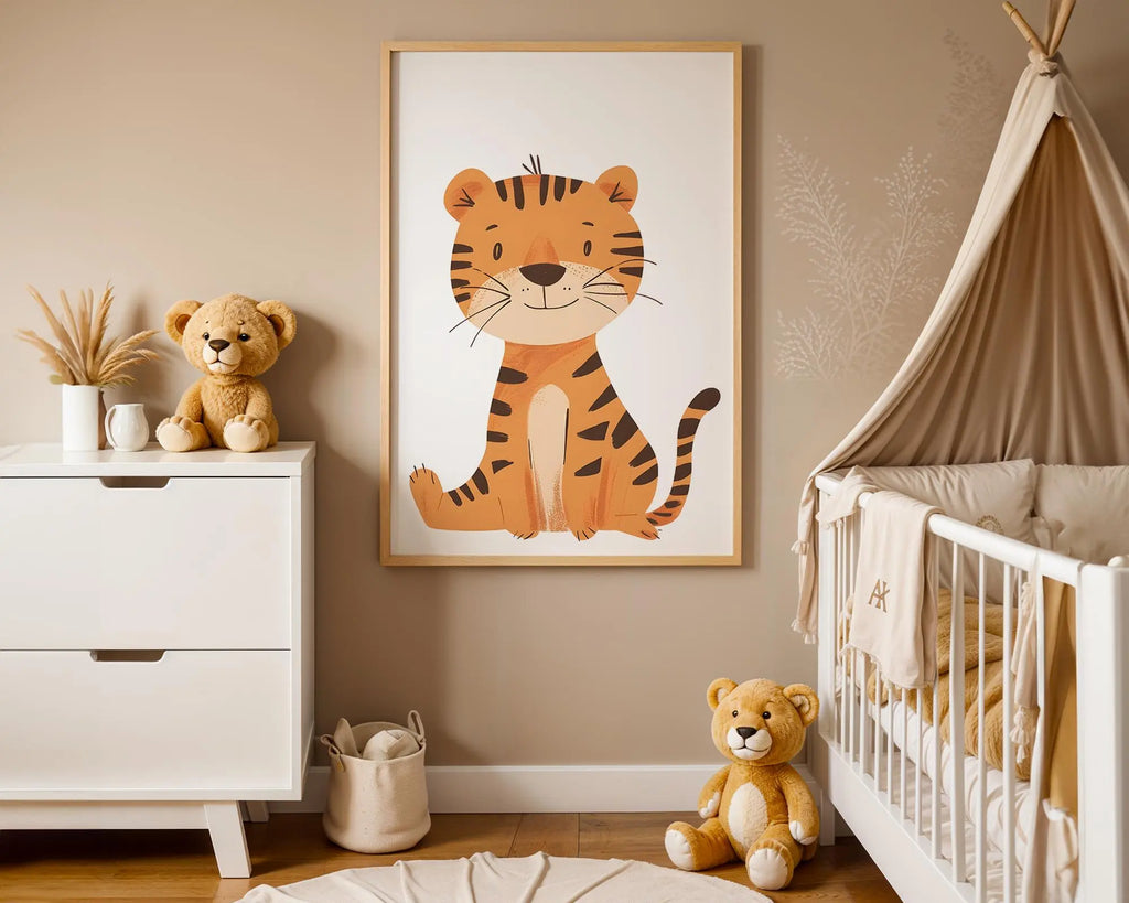 Playroom Ideas | Friendly Tiger Nursery Wall Art | Jungle Animal Kids Decor wall art print, modern home decor, unframed artwork by Nomad & Nest