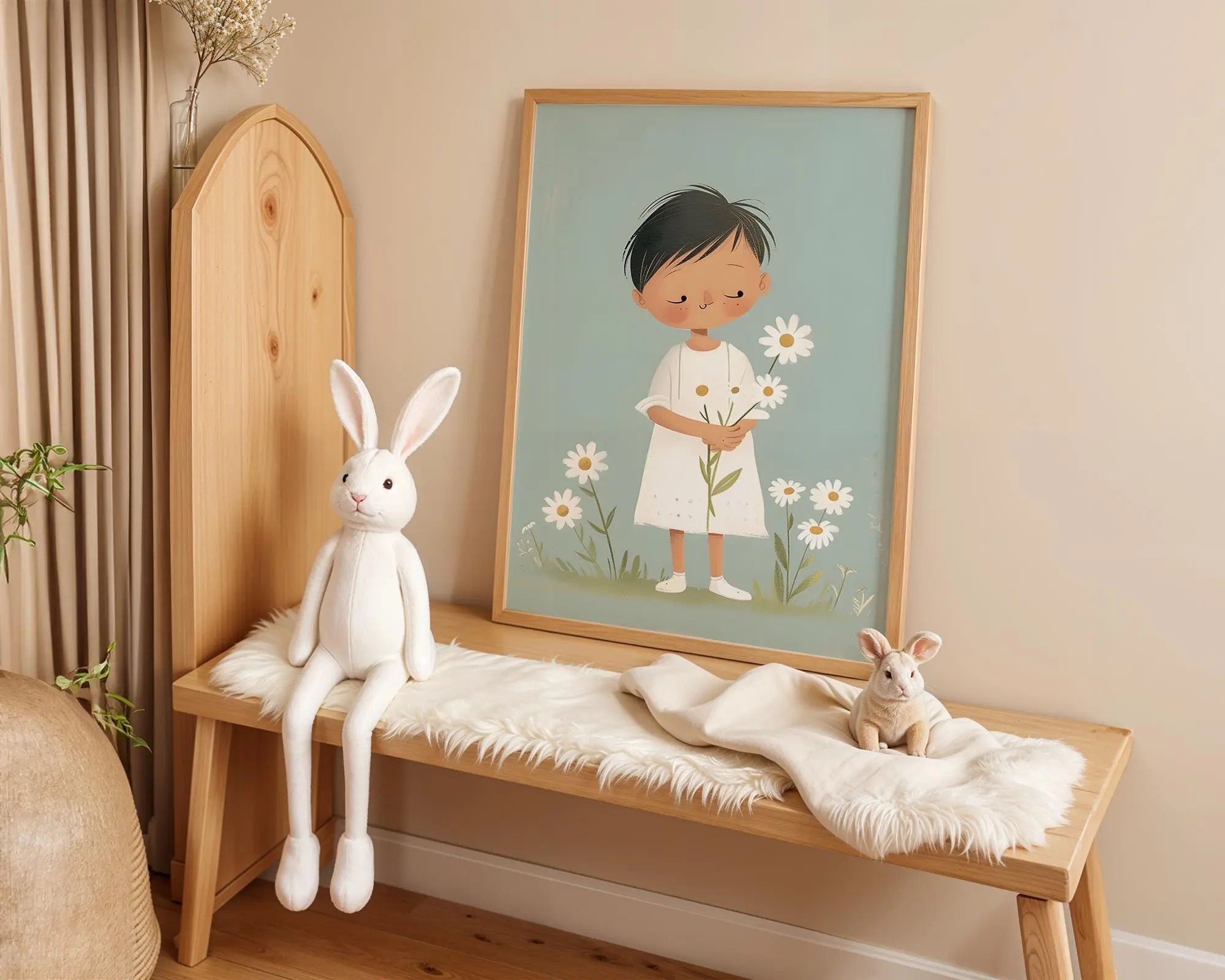 Playroom Ideas | Child With Flowers Nursery Print | Soft Boho Wall Art wall art print, modern home decor, unframed artwork by Nomad & Nest