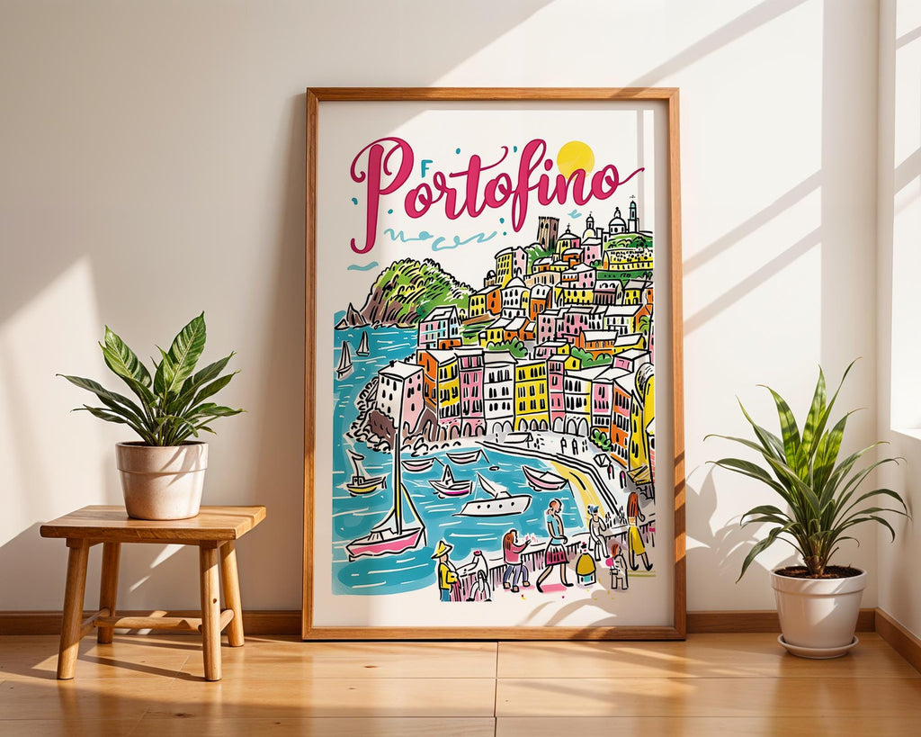 Portofino Italy Art Print | Colorful Italian Riviera Coastal Illustration wall art print, modern home decor, unframed artwork by Nomad & Nest