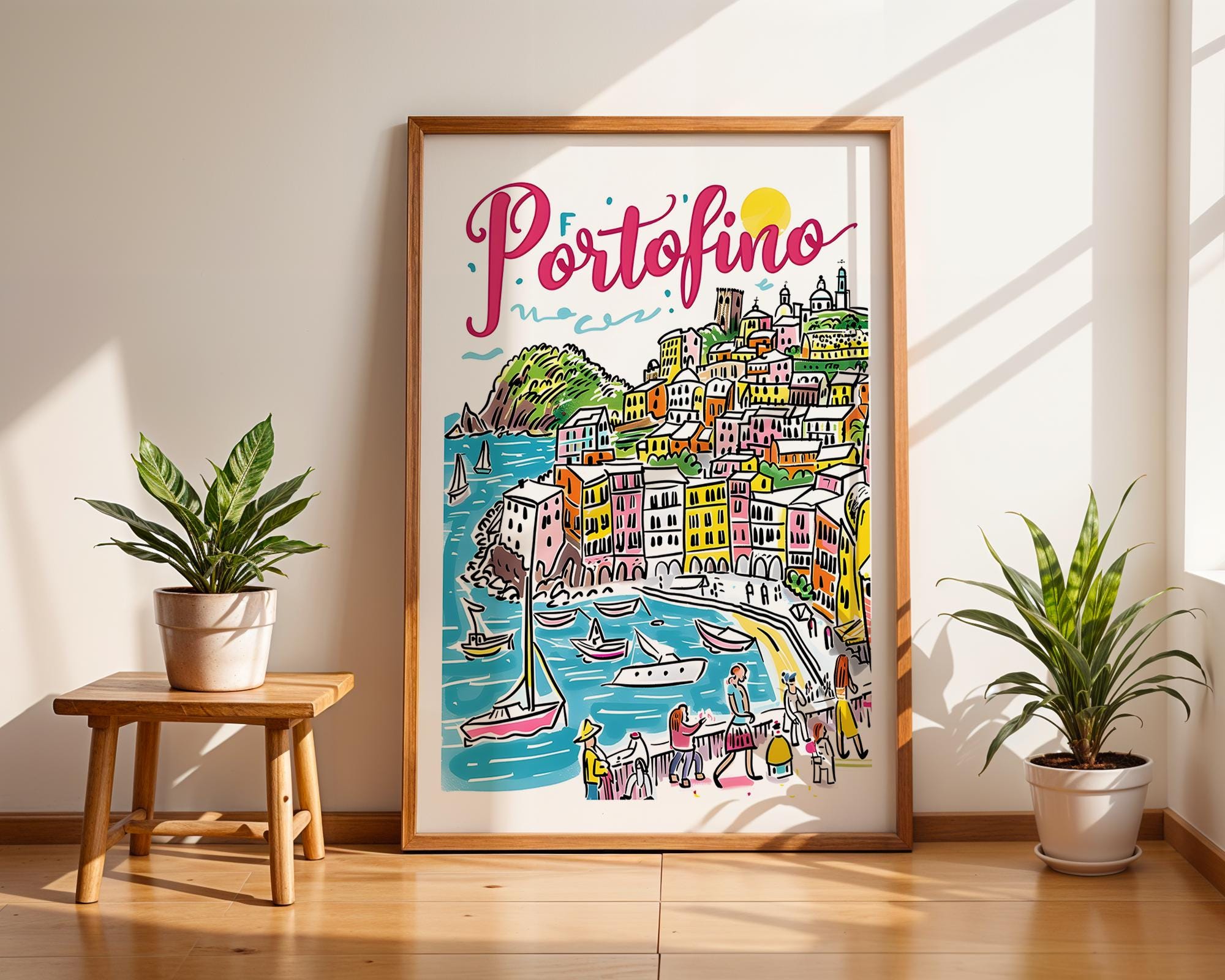 Portofino Italy Art Print | Colorful Italian Riviera Coastal Illustration wall art print, modern home decor, unframed artwork by Nomad & Nest