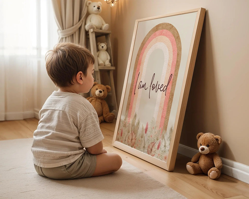 Playroom Ideas | I Am Loved Nursery Print | Rainbow Affirmation Wall Art wall art print, modern home decor, unframed artwork by Nomad & Nest