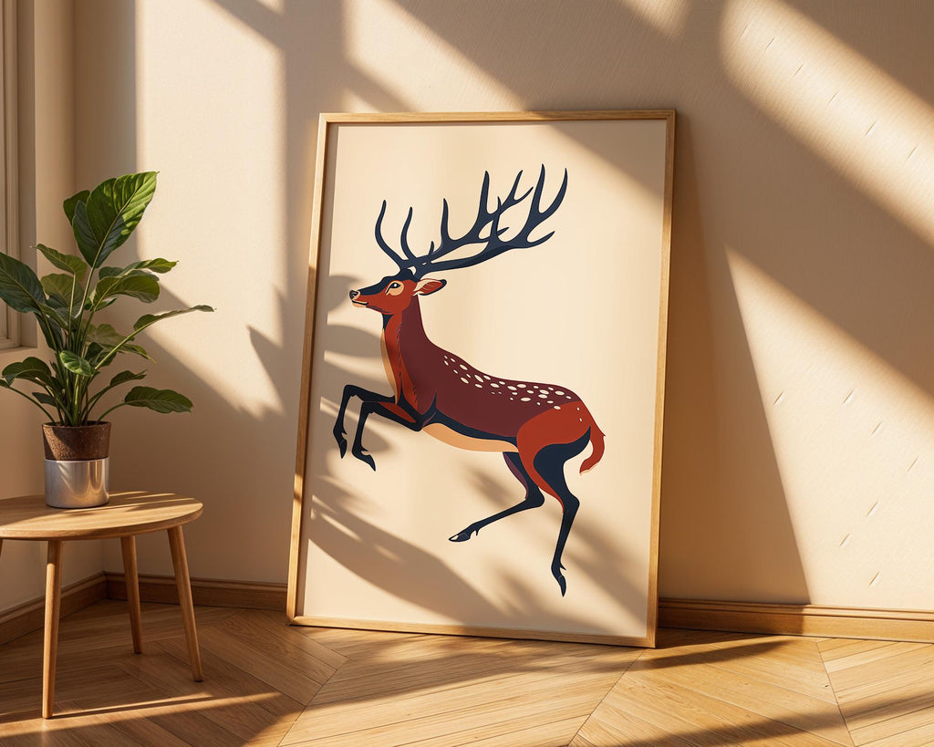 Leaping Deer Art Print | Rustic Woodland Animal Poster wall art print, modern home decor, unframed artwork by Nomad & Nest