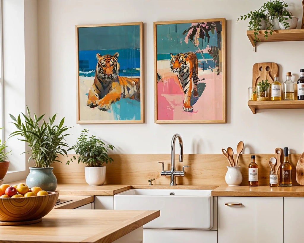 Colourful Prints | Tiger Beach Art Print Set – Modern Tropical Wall Decor wall art print, modern home decor, unframed artwork by Nomad & Nest