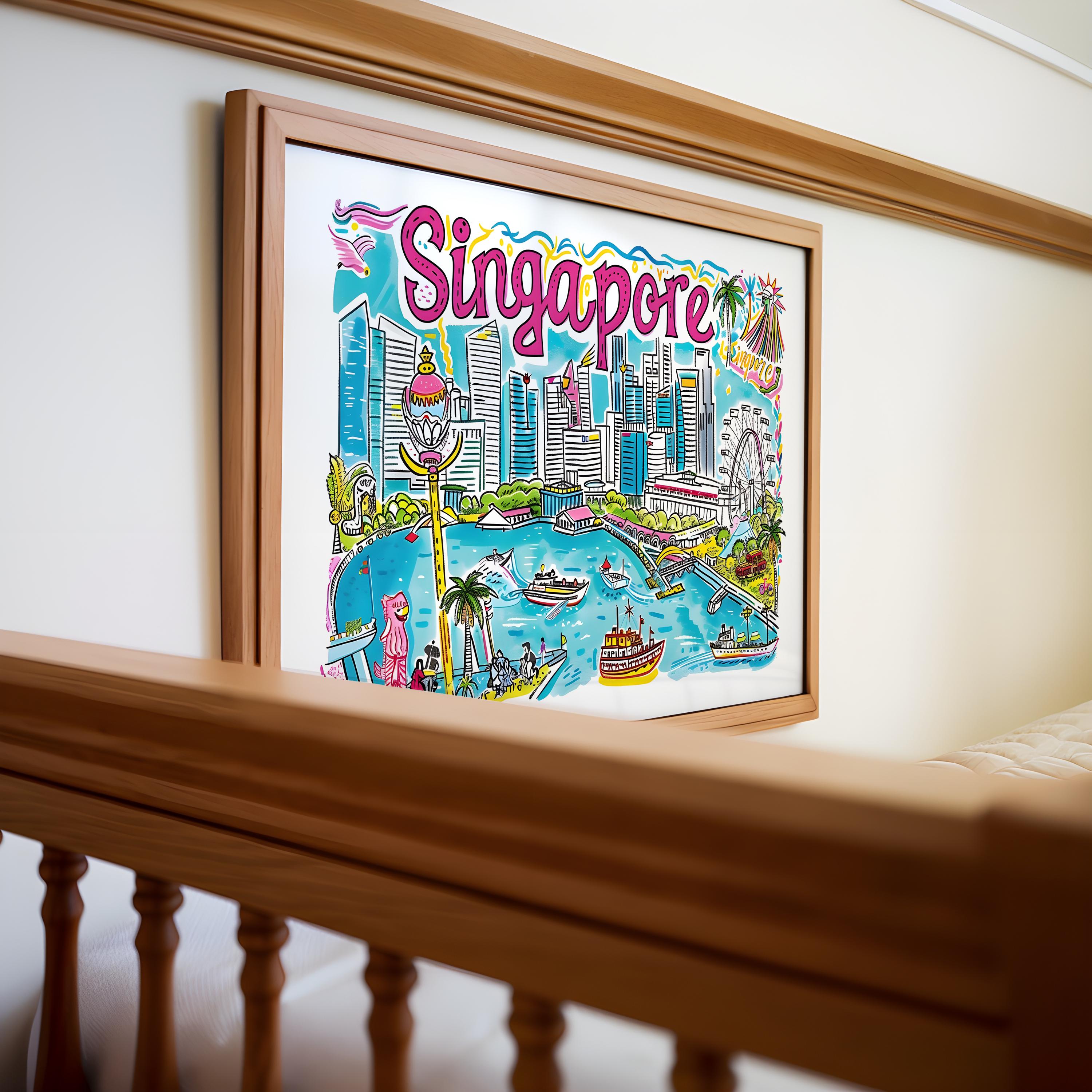 Singapore Cityscape Poster | Colorful Travel Art Print wall art print, modern home decor, unframed artwork by Nomad & Nest