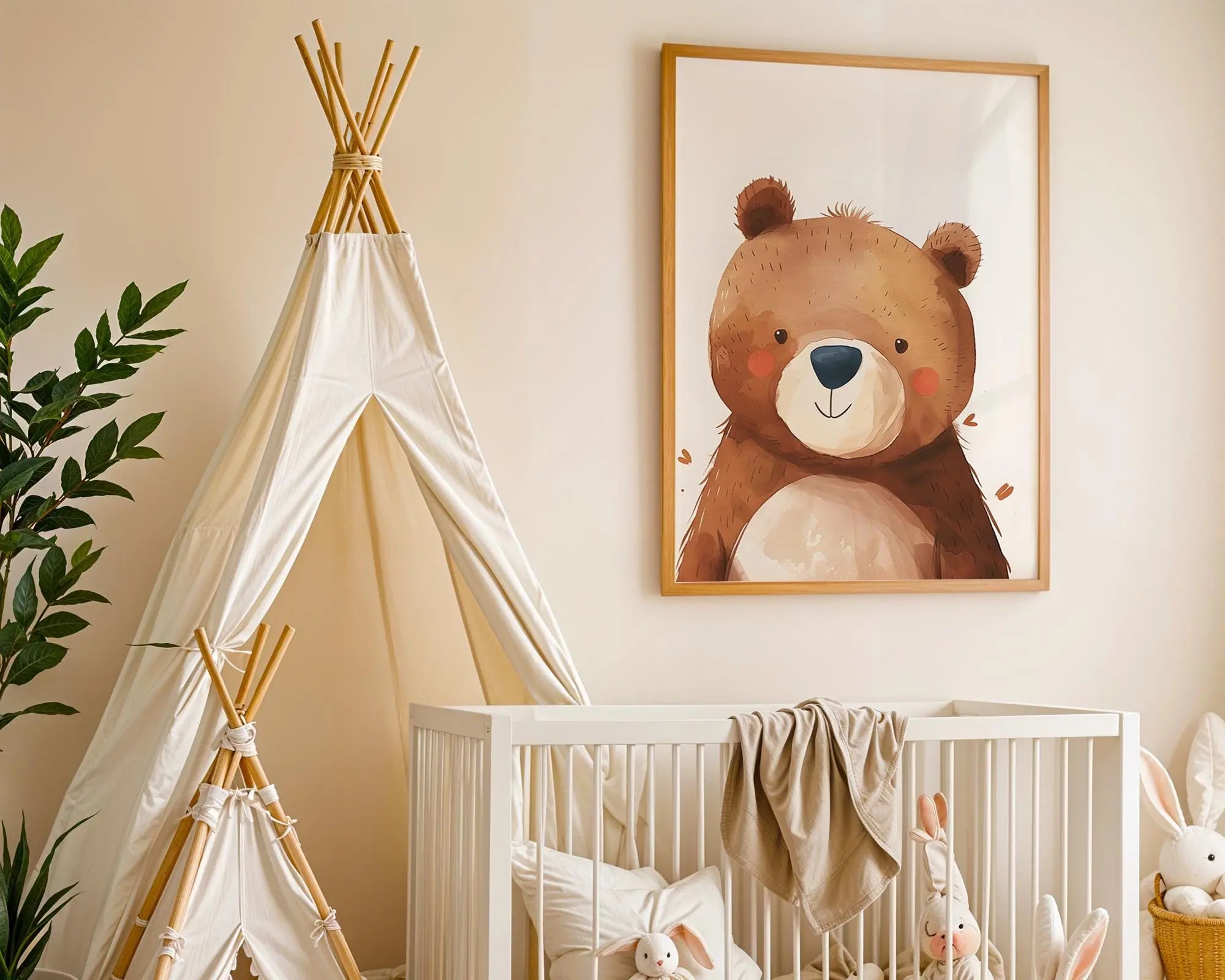 Playroom Ideas | Bear Portrait Nursery Wall Art | Neutral Woodland Animal Print wall art print, modern home decor, unframed artwork by Nomad & Nest