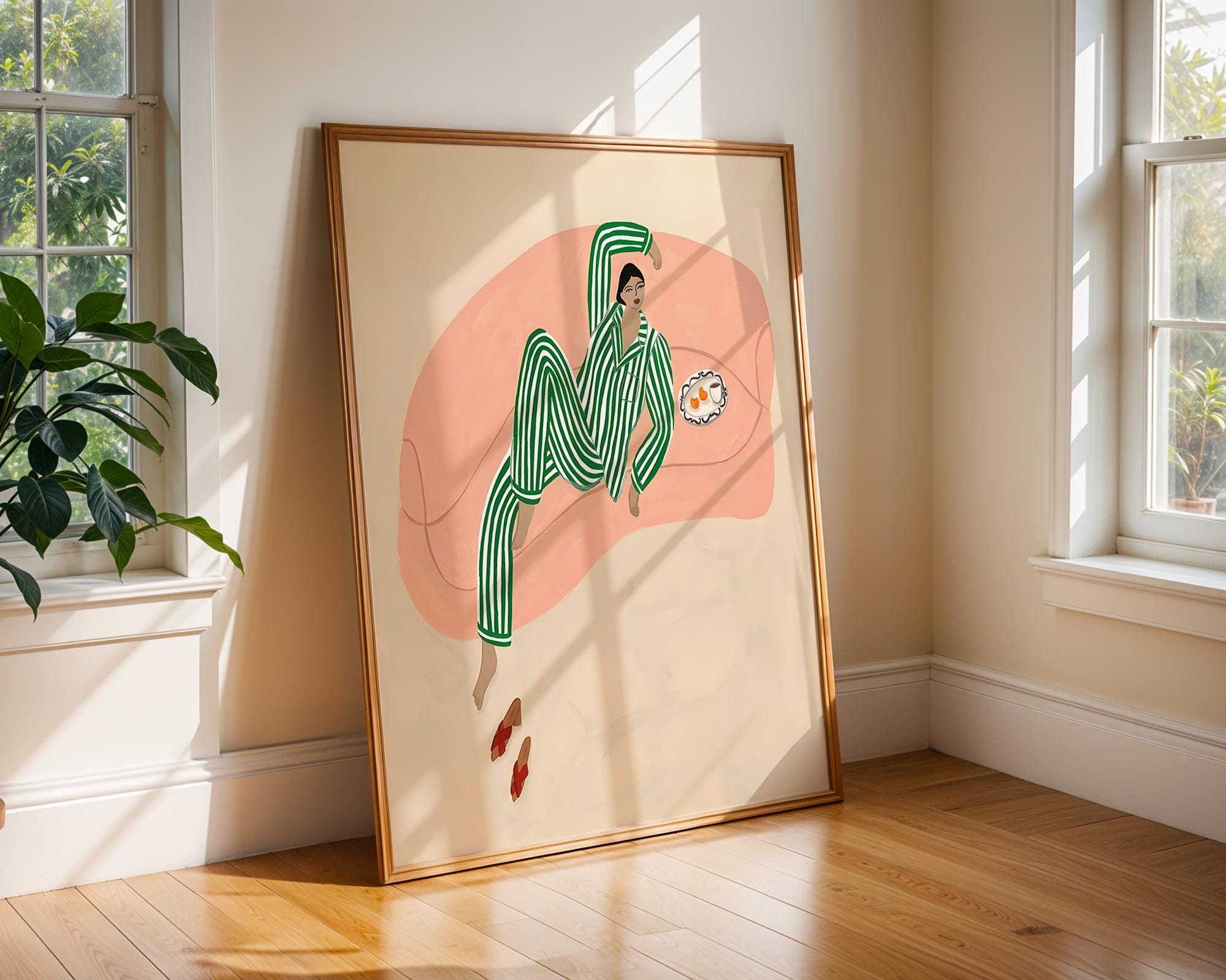 Woman in Pajamas Art Print | Minimalist Lounging Illustration wall art print, modern home decor, unframed artwork by Nomad & Nest