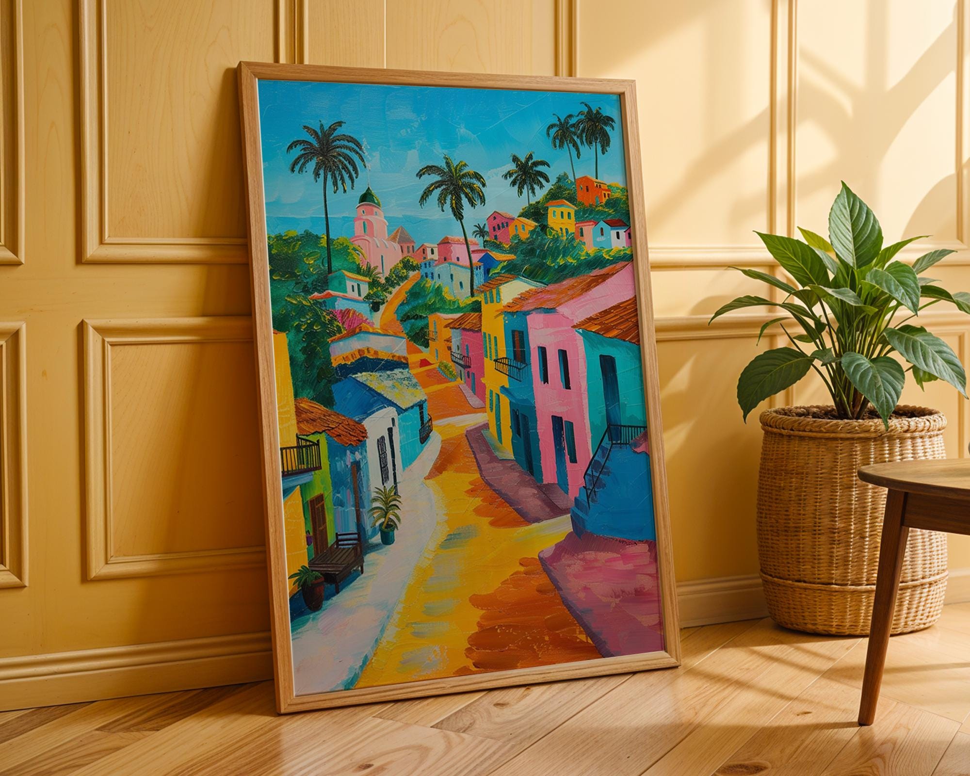 Colourful Prints | Tropical Village Art Print |  Boho Coastal Home Decor wall art print, modern home decor, unframed artwork by Nomad & Nest