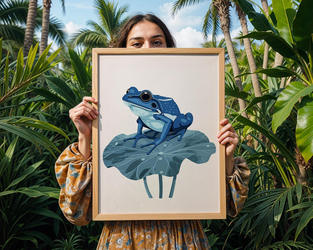 Blue Frog Art Print, Tropical Nursery Decor, Lilly Pad Poster wall art print, modern home decor, unframed artwork by Nomad & Nest