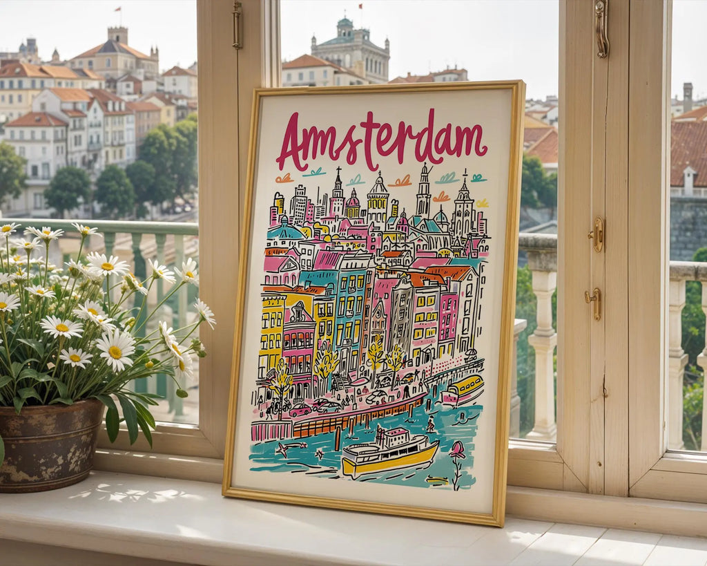 Amsterdam Art Print | Colorful Canal Houses, Netherlands Travel Poster wall art print, modern home decor, unframed artwork by Nomad & Nest