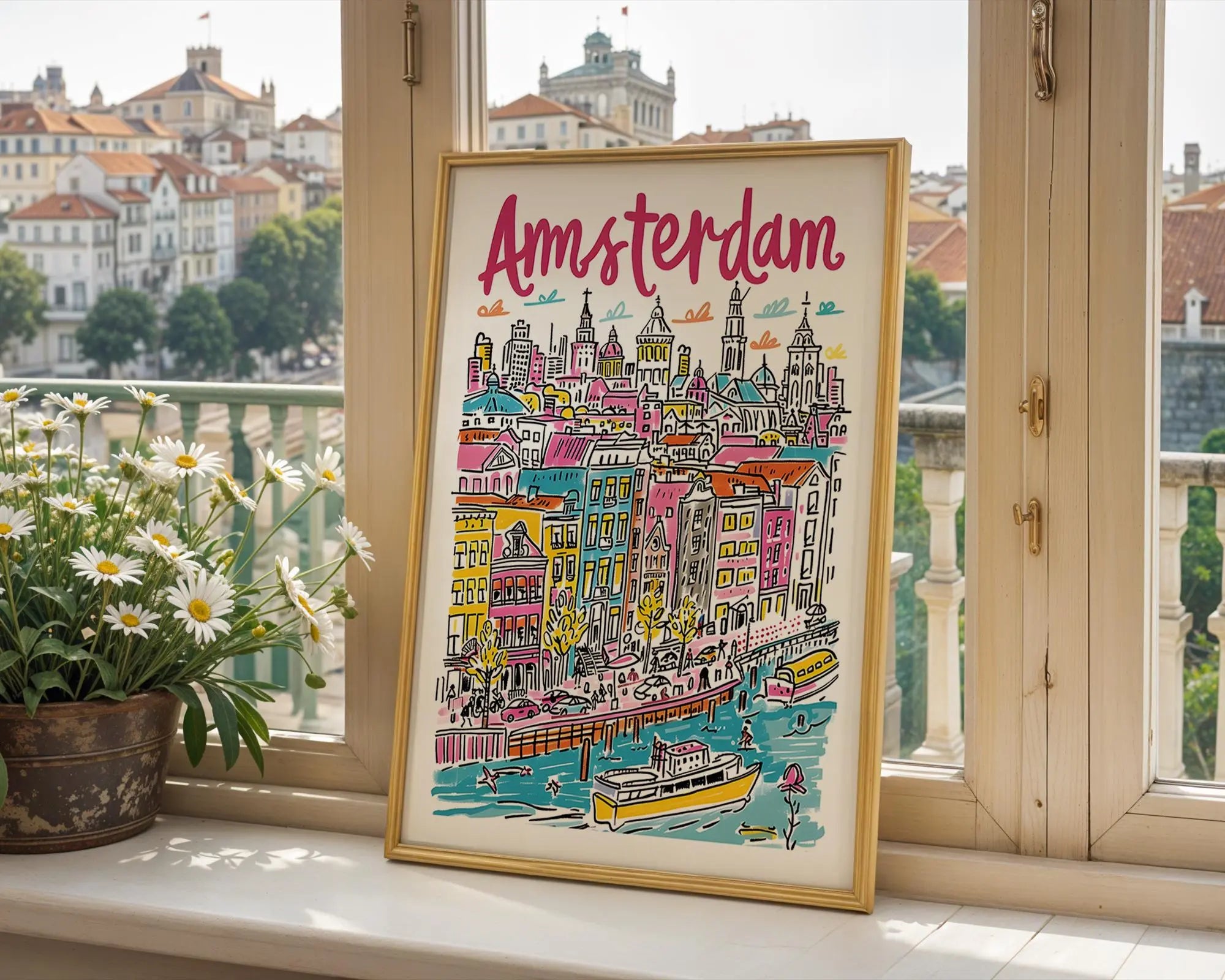 Amsterdam Art Print | Colorful Canal Houses, Netherlands Travel Poster wall art print, modern home decor, unframed artwork by Nomad & Nest