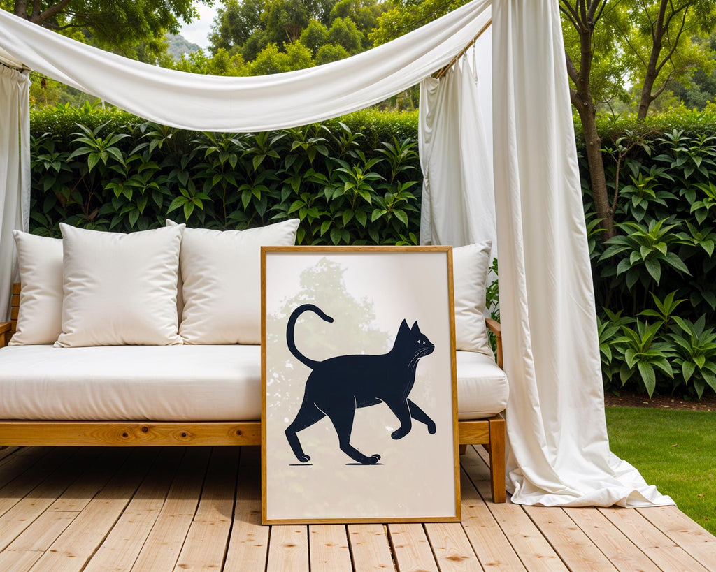 Stylish Black Cat Art Print, Minimalist Home Decor wall art print, modern home decor, unframed artwork by Nomad & Nest
