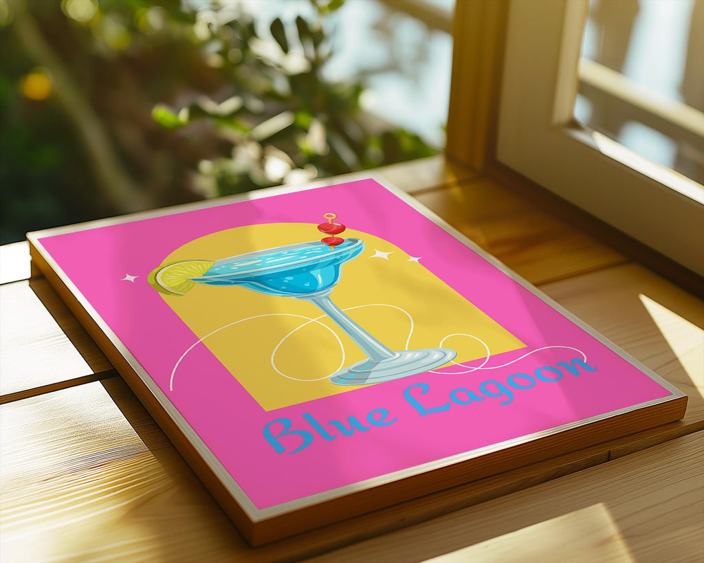 Retro Blue Lagoon Cocktail Print | Vibrant Bar Art wall art print, modern home decor, unframed artwork by Nomad & Nest