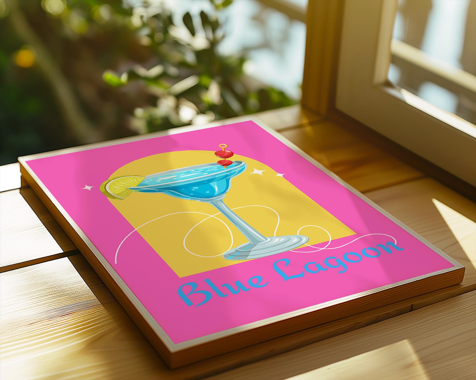 Retro Blue Lagoon Cocktail Print | Vibrant Bar Art wall art print, modern home decor, unframed artwork by Nomad & Nest