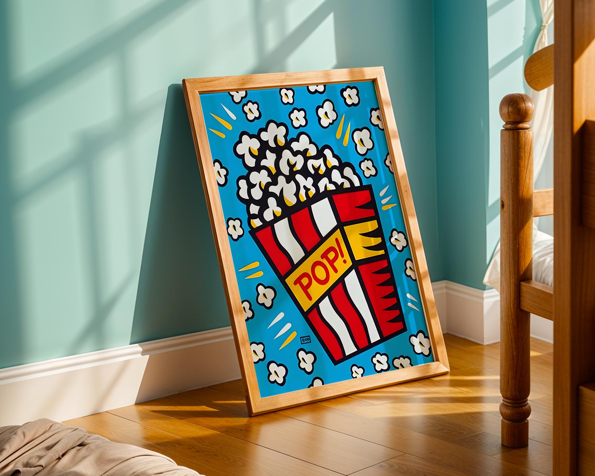 Modern Pop Art | Popcorn Print | Retro Movie Night Decor wall art print, modern home decor, unframed artwork by Nomad & Nest