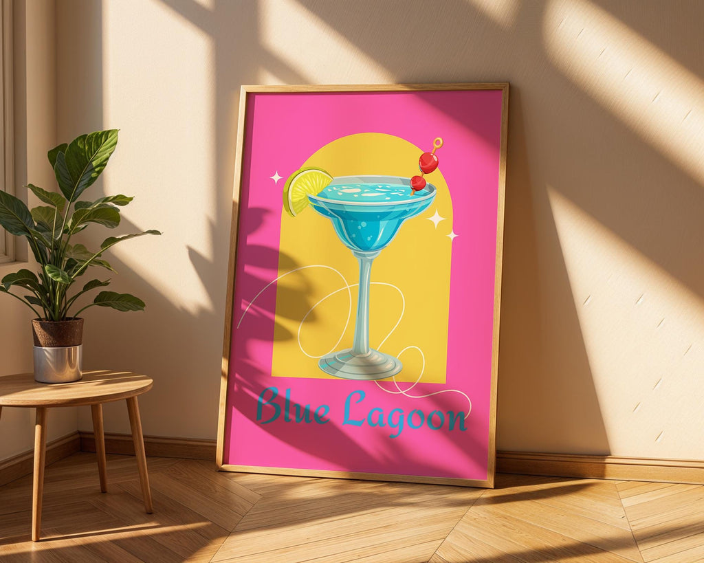 Retro Blue Lagoon Cocktail Print | Vibrant Bar Art wall art print, modern home decor, unframed artwork by Nomad & Nest