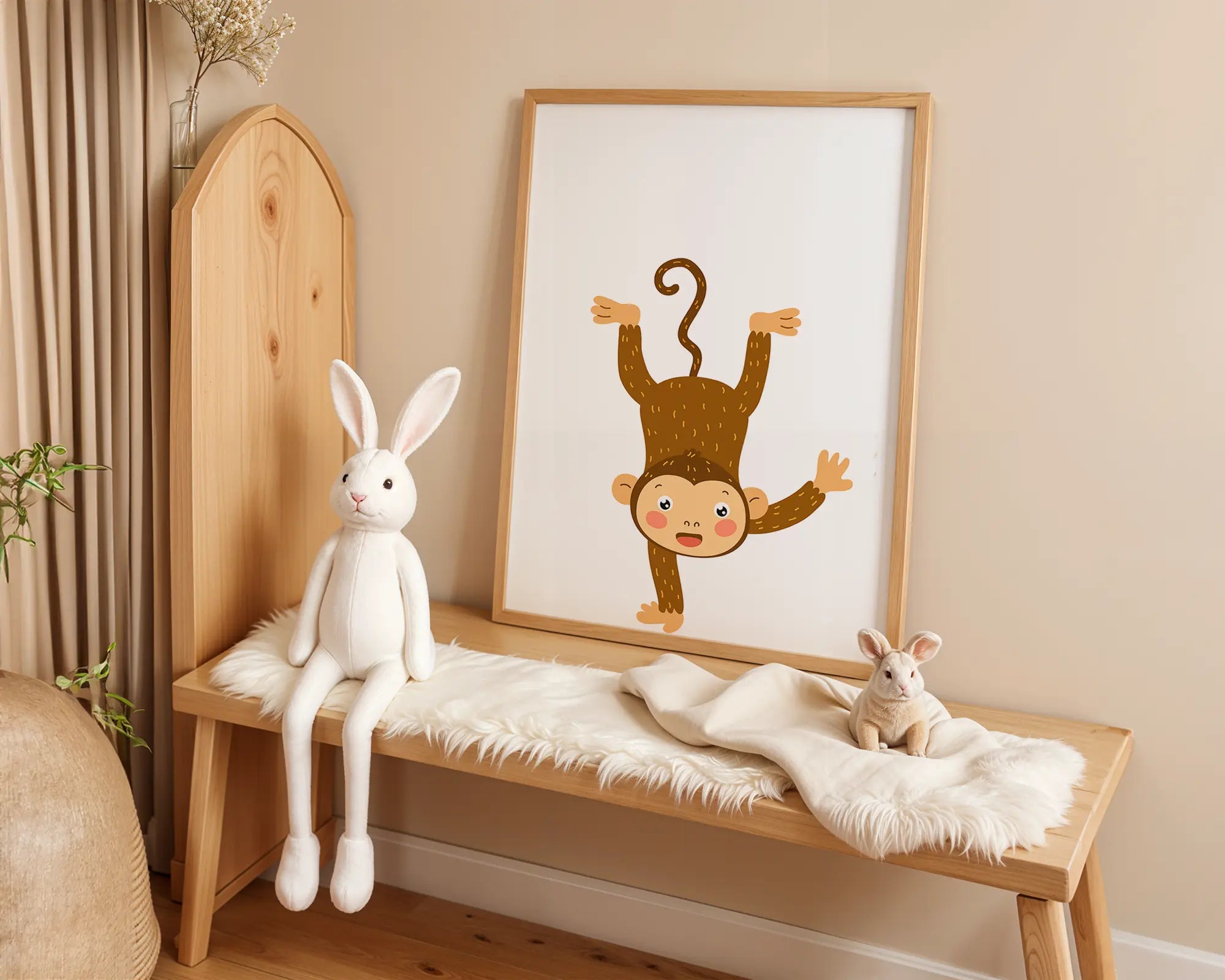 Playroom Ideas | Upside Down Monkey Nursery Wall Art | Fun Jungle Decor wall art print, modern home decor, unframed artwork by Nomad & Nest