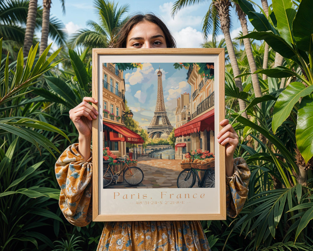Eiffel Tower Print – Romantic Paris Street Scene, European Travel Poster wall art print, modern home decor, unframed artwork by Nomad & Nest