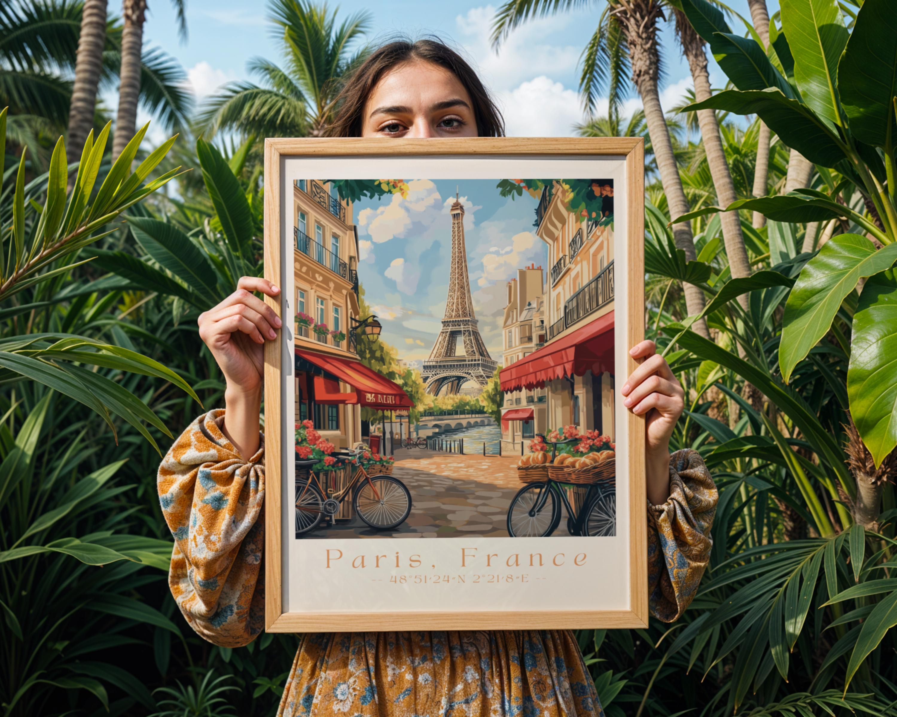 Eiffel Tower Print – Romantic Paris Street Scene, European Travel Poster wall art print, modern home decor, unframed artwork by Nomad & Nest