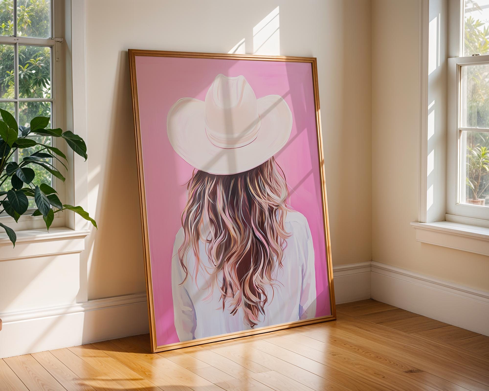 Coastal Cowgirl Art Print | Blonde Hair, Pink Western Decor wall art print, modern home decor, unframed artwork by Nomad & Nest