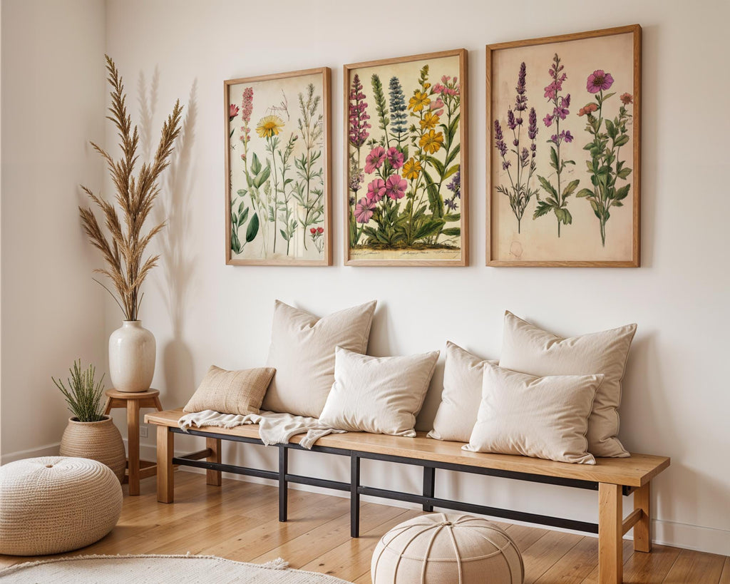 Wildflower Botanical Prints Set | Vintage Rustic Wall Art wall art print, modern home decor, unframed artwork by Nomad & Nest
