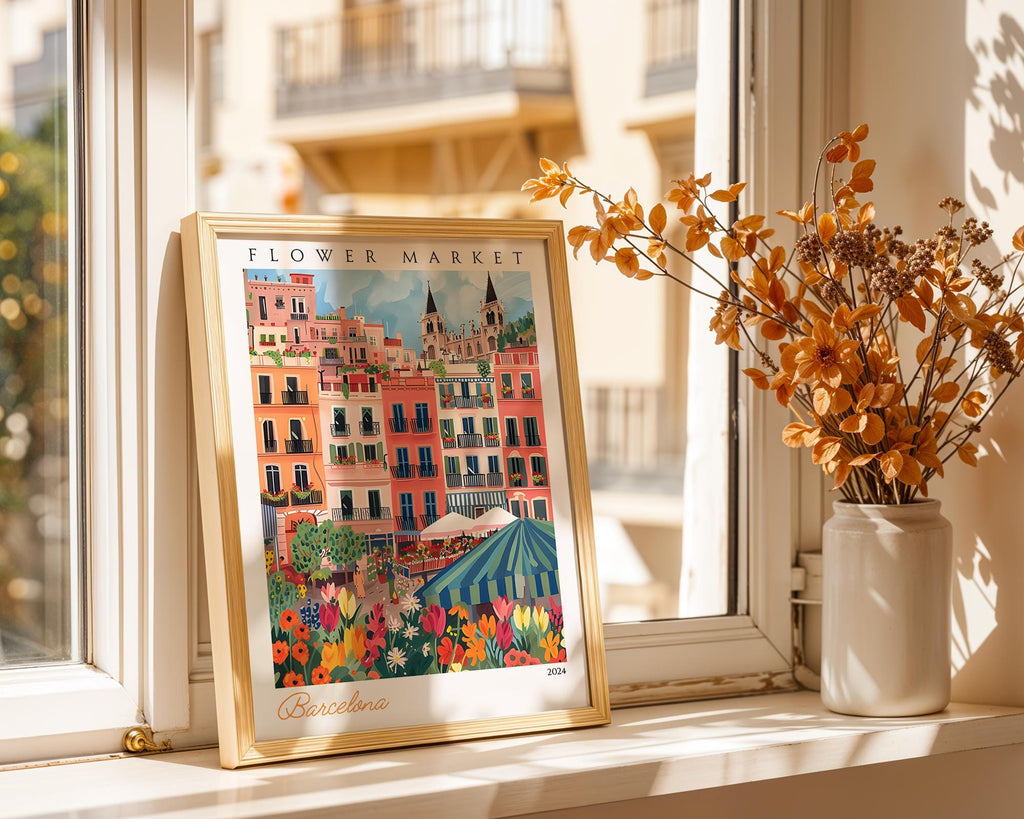 Barcelona Flower Market Print | Vintage Spanish Travel Poster wall art print, modern home decor, unframed artwork by Nomad & Nest
