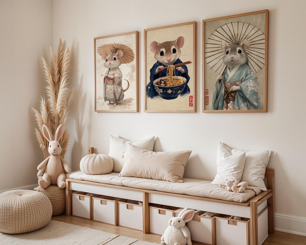 Japanese Poster | Kimono Mouse Print –  Zen Animal Wall Art wall art print, modern home decor, unframed artwork by Nomad & Nest