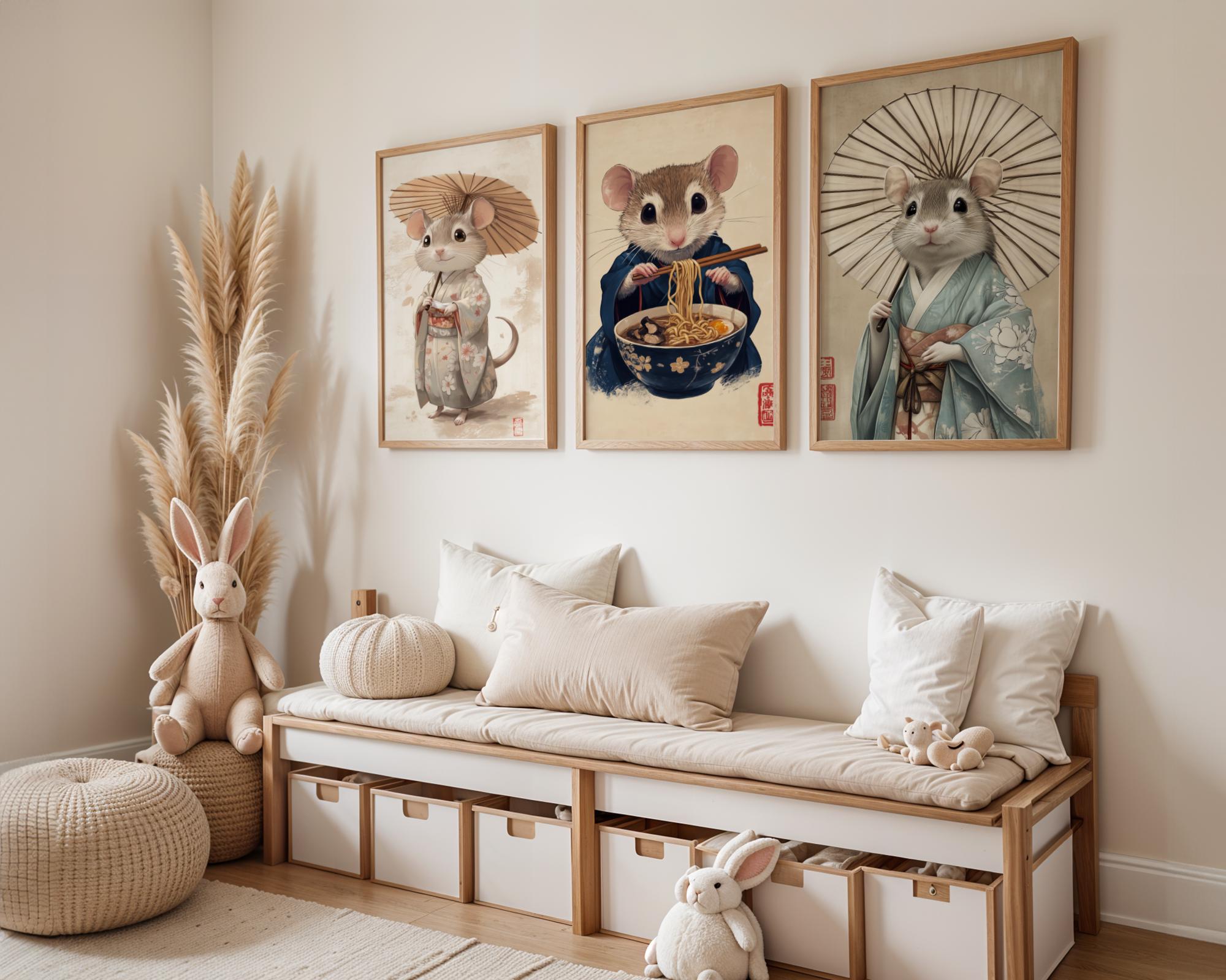 Japanese Poster | Kimono Mouse Print –  Zen Animal Wall Art wall art print, modern home decor, unframed artwork by Nomad & Nest