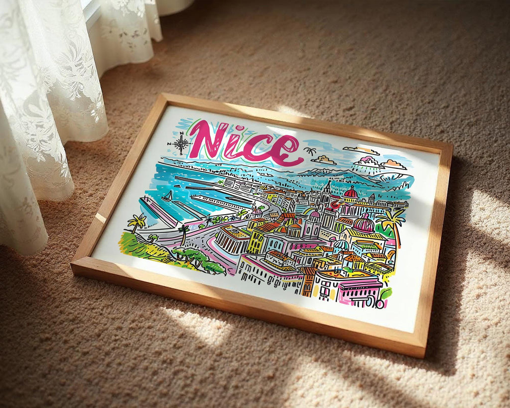 Nice France Travel Poster | Colorful Promenade des Anglais Art Print wall art print, modern home decor, unframed artwork by Nomad & Nest