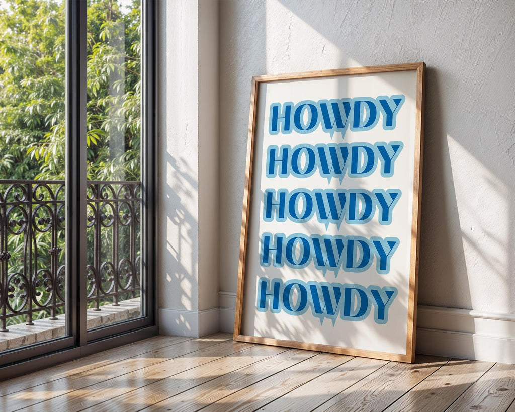 Howdy Typography Print | Blue Western Art, Pop Art Poster wall art print, modern home decor, unframed artwork by Nomad & Nest