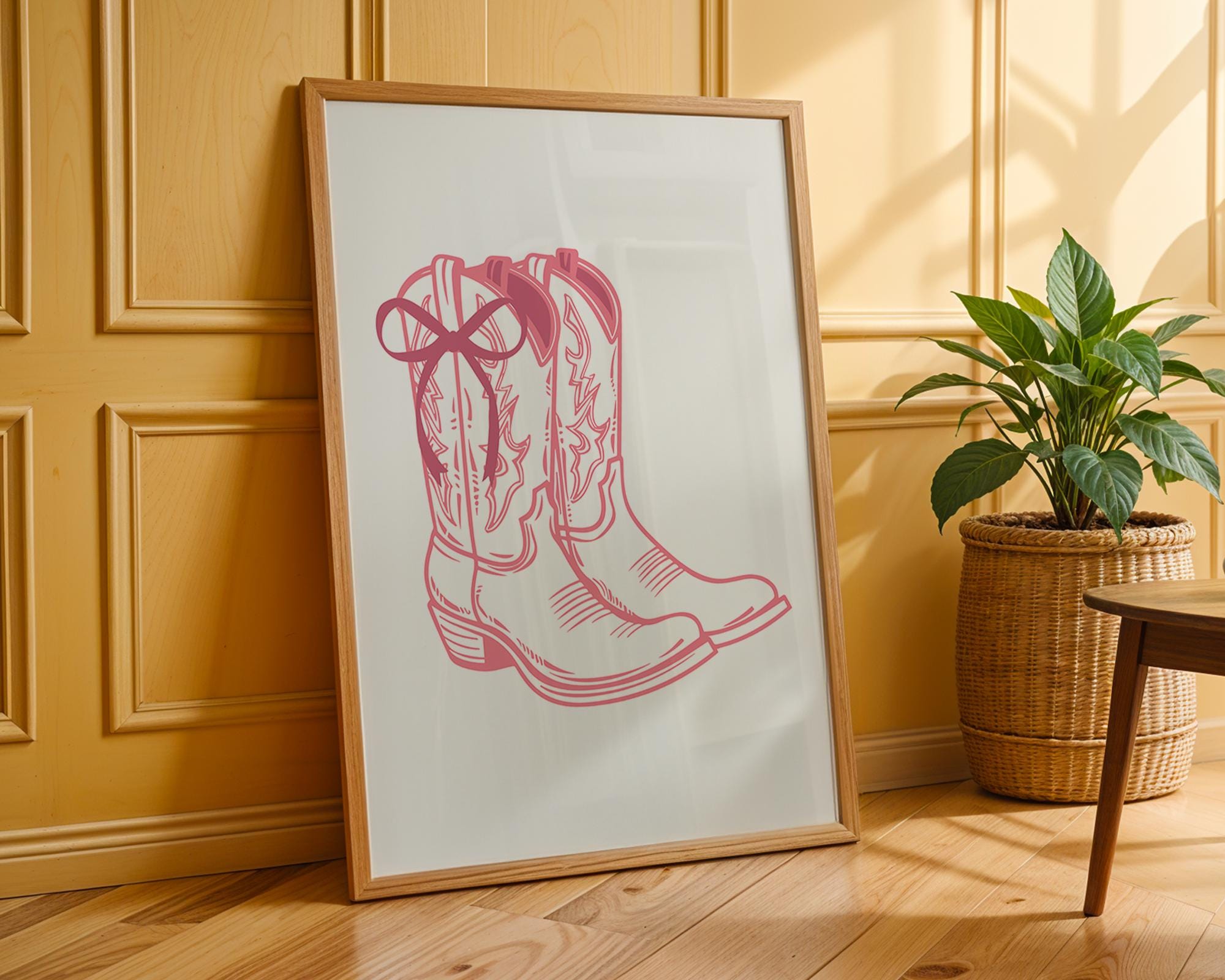Pink Cowboy Boots Line Art Print | Girly Western Decor wall art print, modern home decor, unframed artwork by Nomad & Nest