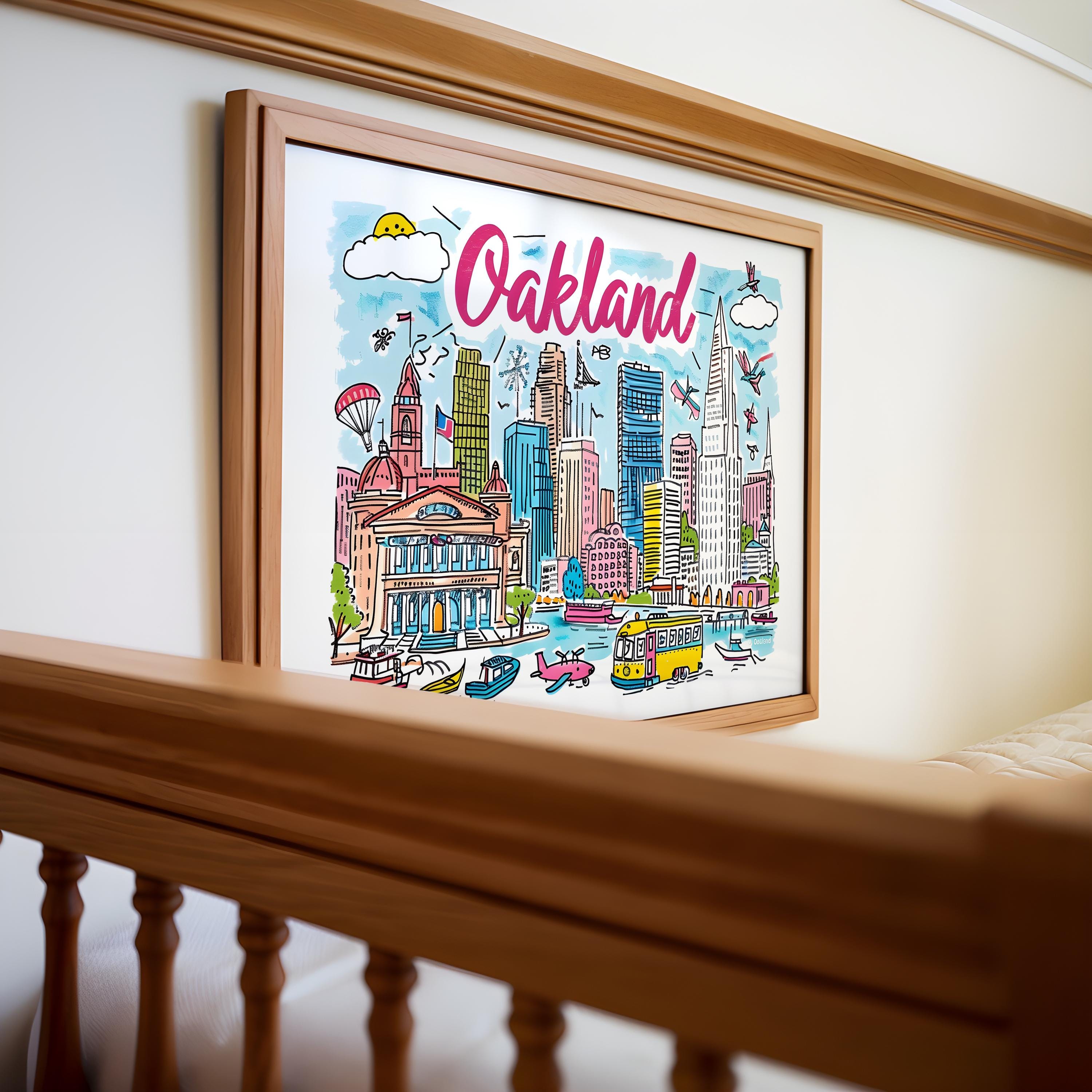 Oakland California Art Print | Colorful Cityscape Travel Poster wall art print, modern home decor, unframed artwork by Nomad & Nest