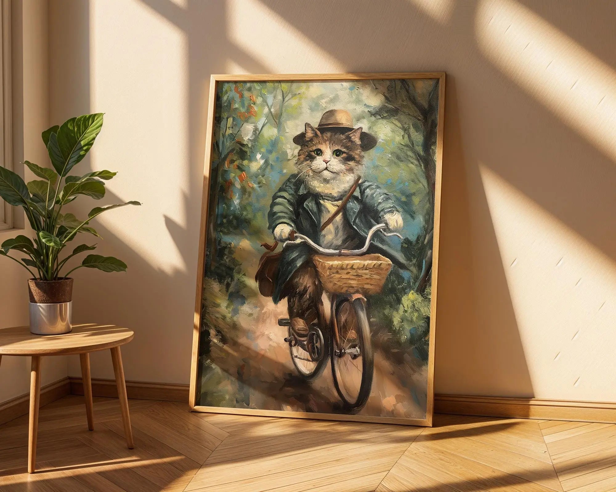 Cat on Bicycle Print | Whimsical Feline Poster wall art print, modern home decor, unframed artwork by Nomad & Nest