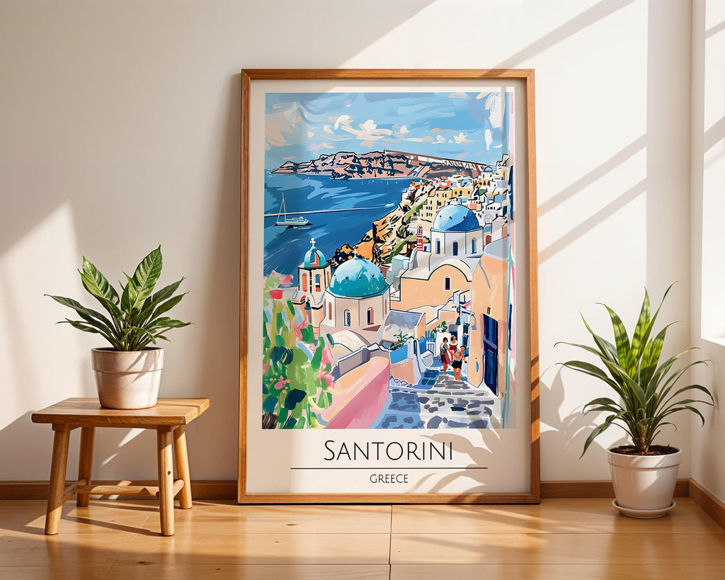 Santorini Greece Travel Poster | Aegean Blue Dome Art Print wall art print, modern home decor, unframed artwork by Nomad & Nest