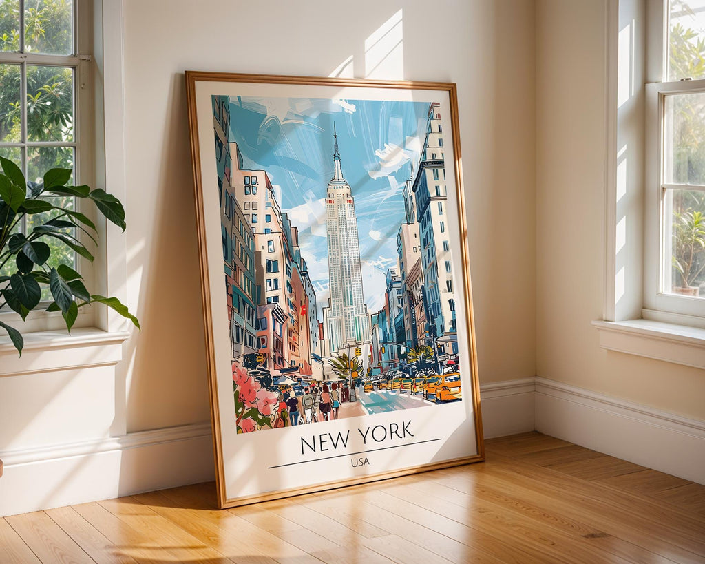 NYC Skyline Travel Poster | Manhattan Architecture Art Print wall art print, modern home decor, unframed artwork by Nomad & Nest