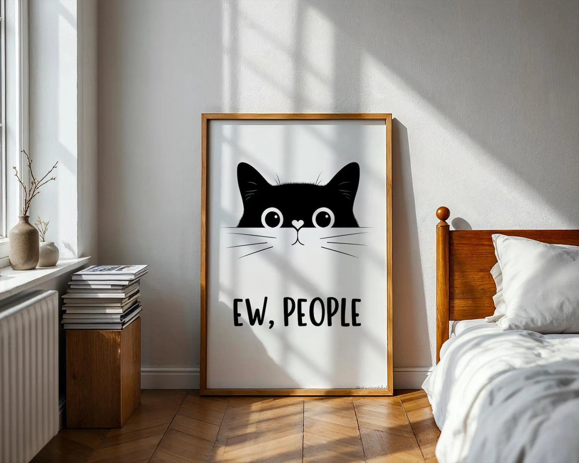 Positive Emotion | Ew People Cat Wall Art | Funny Cat Quote Print | Minimal Humor Poster wall art print, modern home decor, unframed artwork by Nomad & Nest
