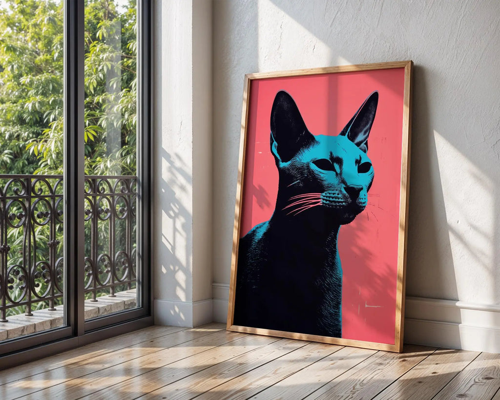 Pop Art Cat Portrait Print | Neon Blue and Pink Feline Poster wall art print, modern home decor, unframed artwork by Nomad & Nest