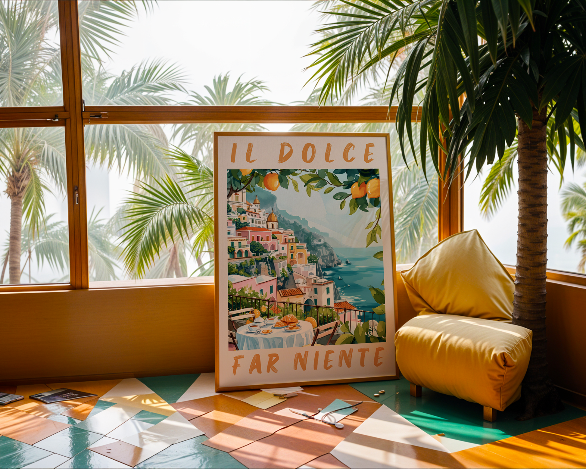 Colourful Prints | Italian Riviera Lemon Tree Print | Amalfi Coast Travel Poster wall art print, modern home decor, unframed artwork by Nomad & Nest