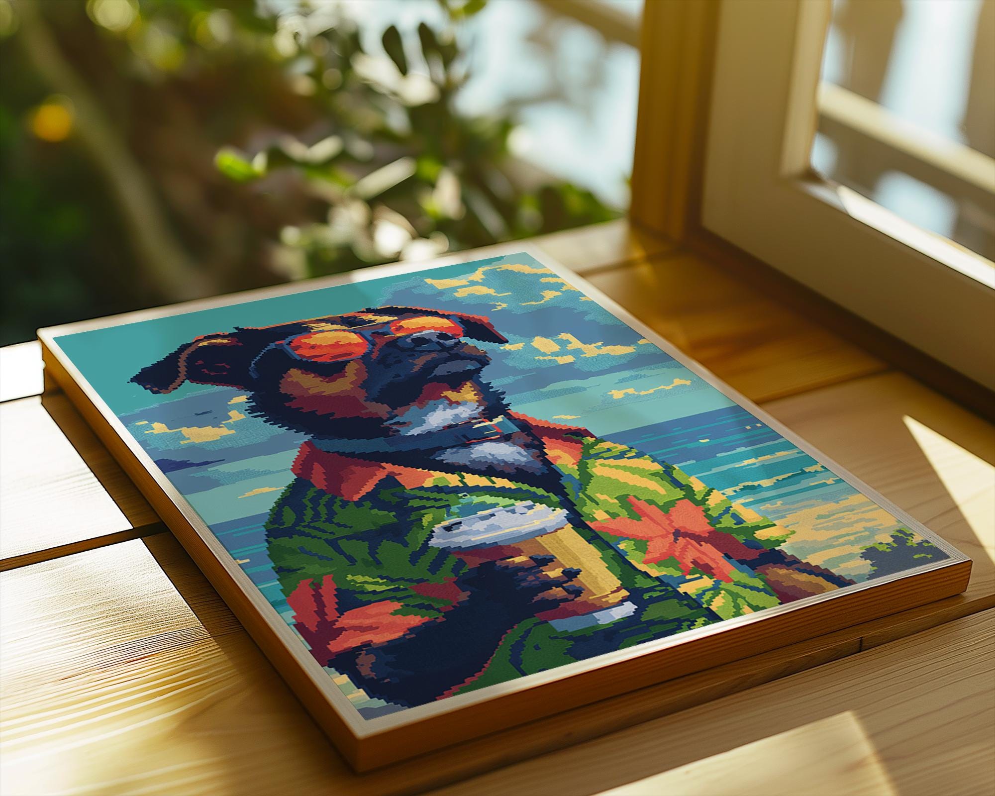 Tropical Dog Print | Retro Beach Wall Art, Summer Holiday Poster wall art print, modern home decor, unframed artwork by Nomad & Nest