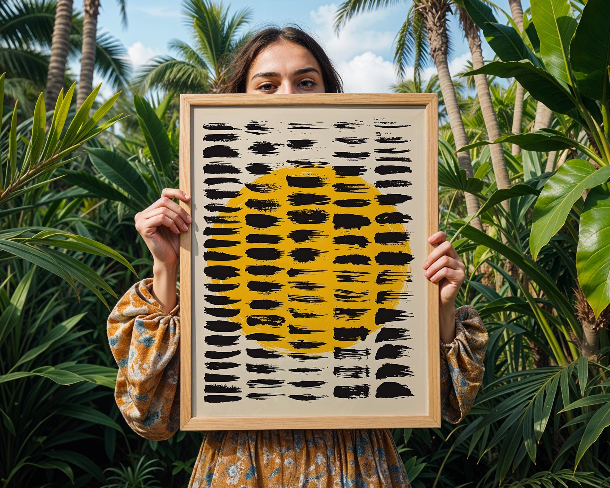 Yellow Sun Abstract Print | Modern Brushstroke Wall Art wall art print, modern home decor, unframed artwork by Nomad & Nest