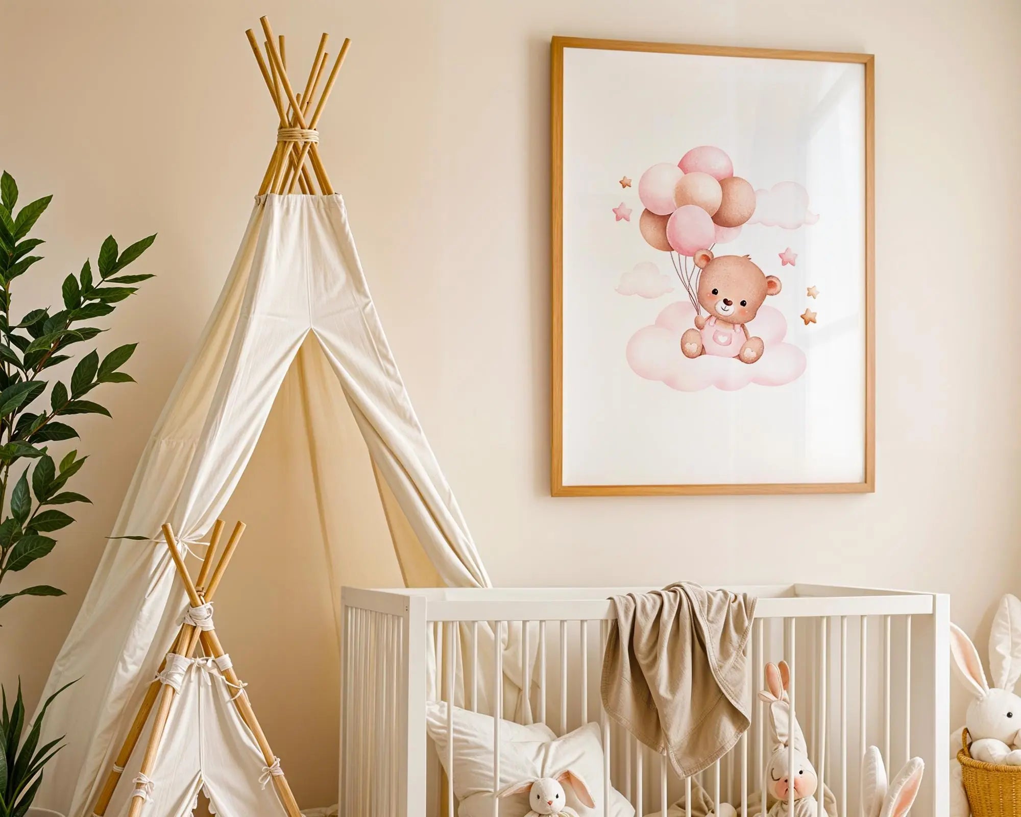 Playroom Ideas | Floating Bear Nursery Wall Art | Dreamy Balloon Baby Print wall art print, modern home decor, unframed artwork by Nomad & Nest